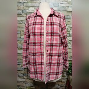 Riders By Lee Pink Plaid Jacket Shacket Cottagecore Cozy‎ Fleece Medium